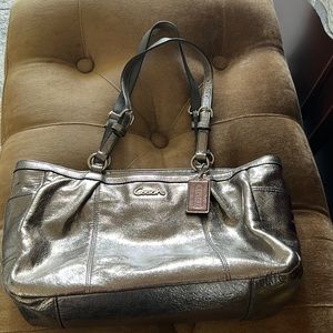 Coach pewter/ silver leather tote